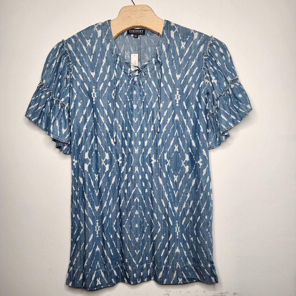 Context Lord & Taylor Blue Chambray Ruffle Bell Sleeve Tunic Dress Size M •NWT‎